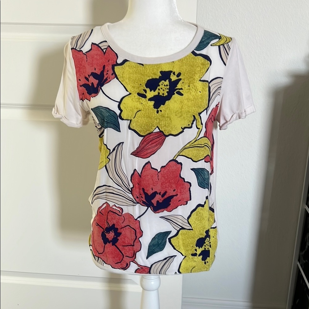 EUC Anthropologie Cream Floral Top Small